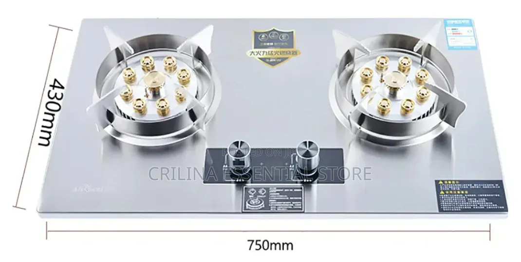 Double Burner Rust-Resistant Stainless Steel Gas Stove, Display Panel