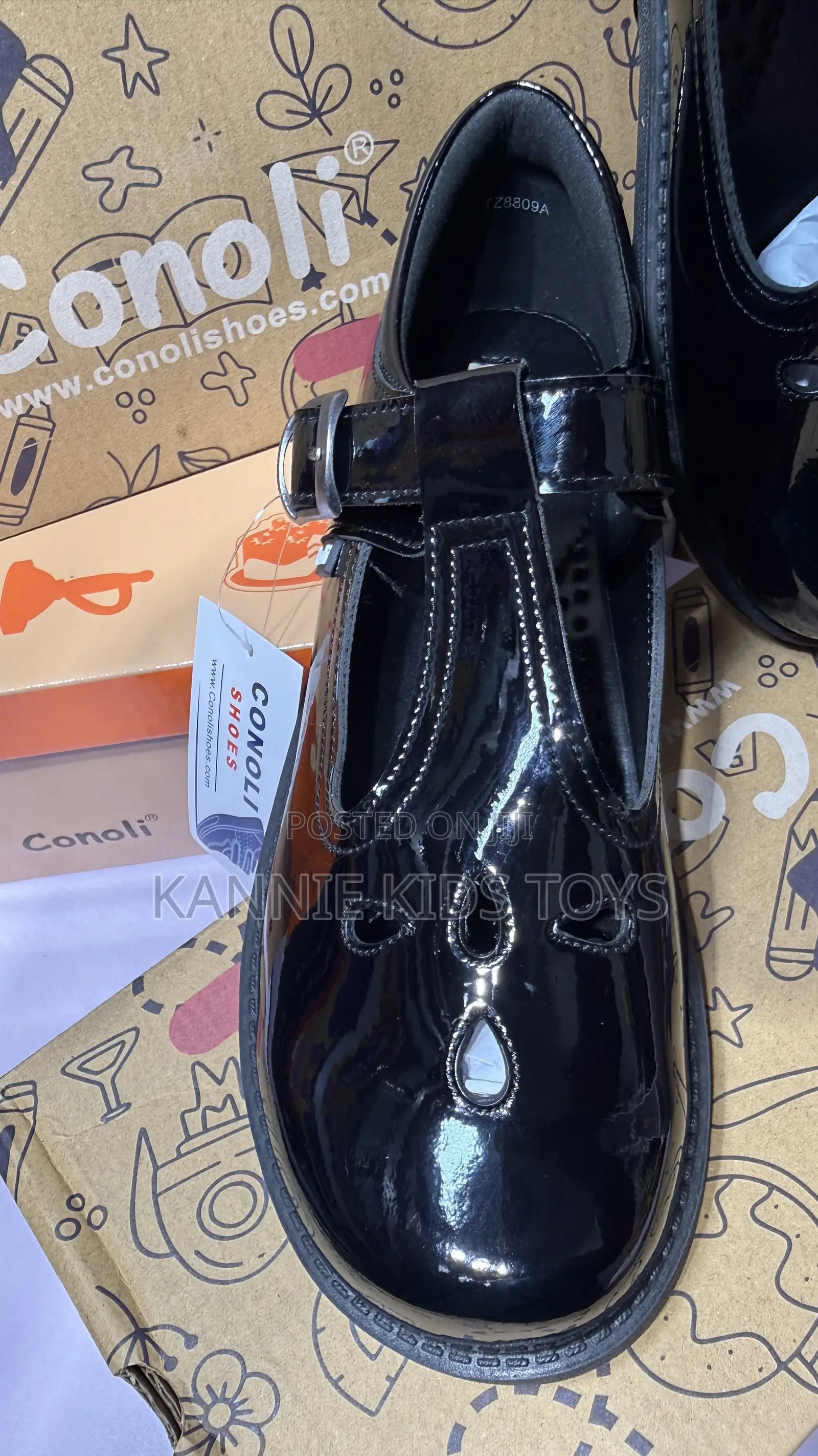 Girls School Shoes – Conoli Patent Leather, Buckle Strap (Original)