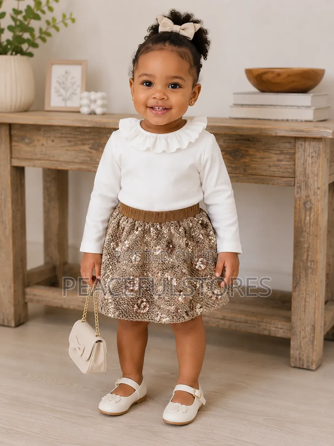 Girls White Top and Skirt Set