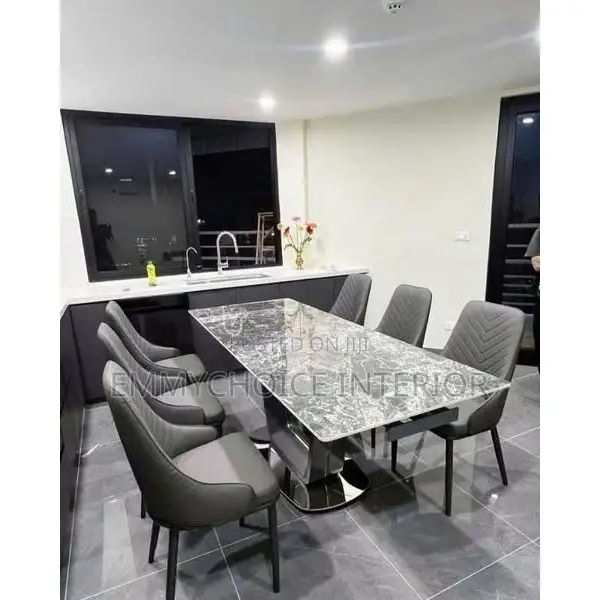 6-Seater Marble Dining Table Set With Premium Leather Chairs