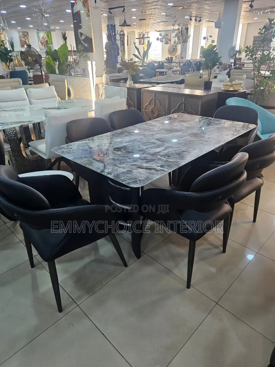 6-Seater Marble Dining Table Set With Premium Leather Chairs