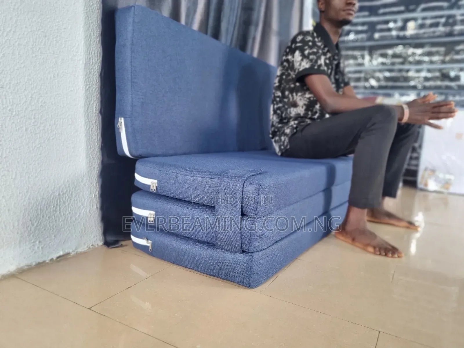 EverBeaming Orthopedic Foldable Mattress _ Blue and White _ 4ft X 6ft