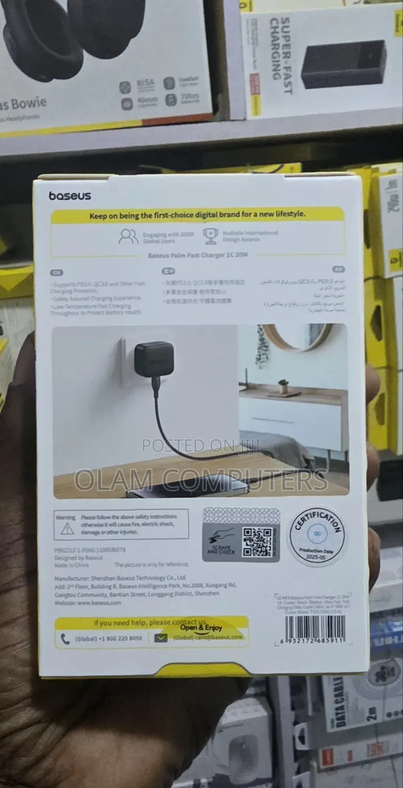 Baseus Palm Fast Charger 1C 20w With Lightning Cable