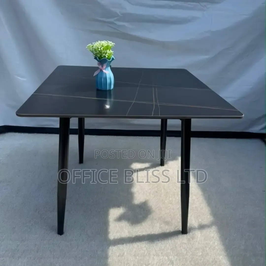 A Set  of Square  Marble  Dinning  Table (BLACK)AND LEATHER CHAIRS
