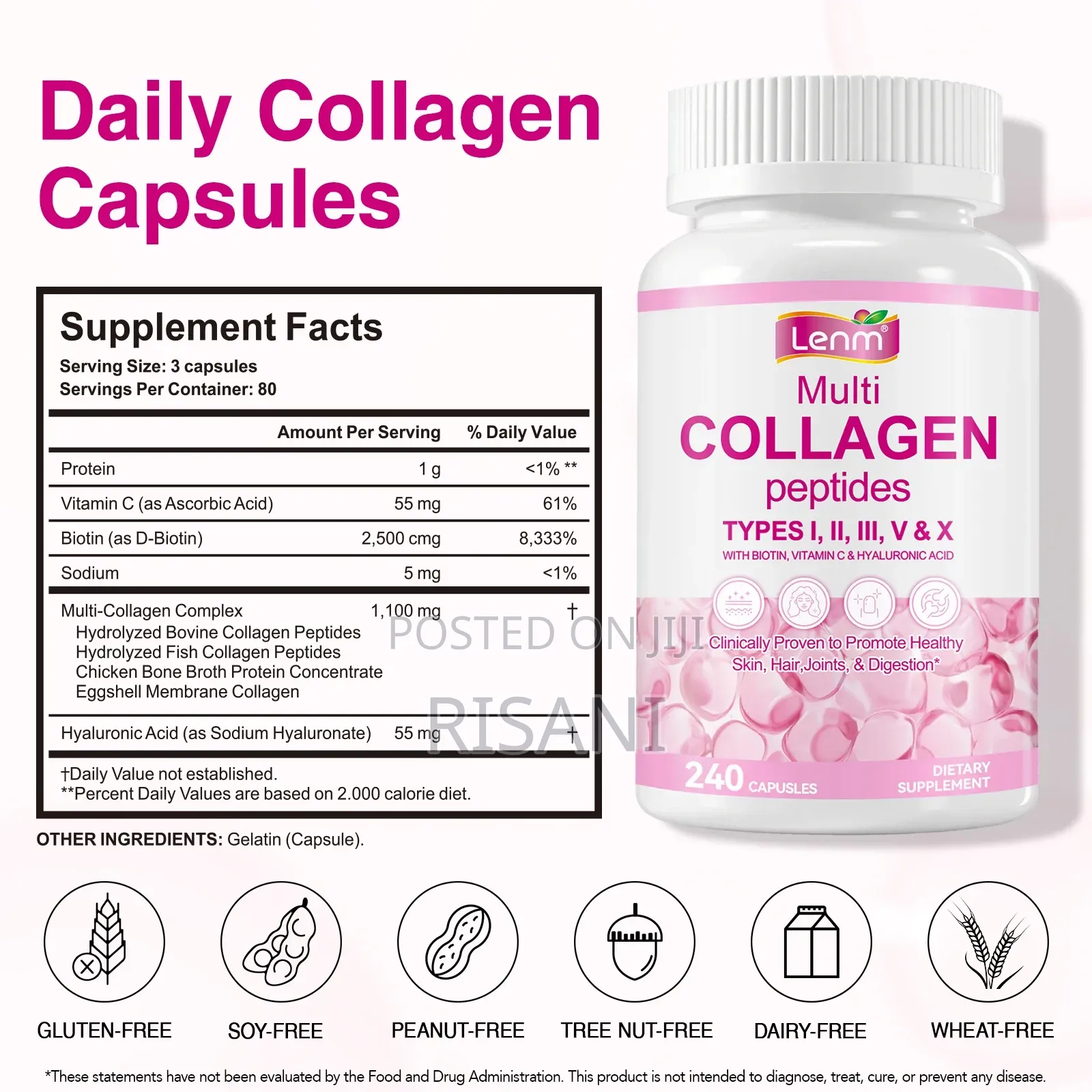 Multi Collagen With 5 Types , for Healthy Skin, Hair, Nails, Joints