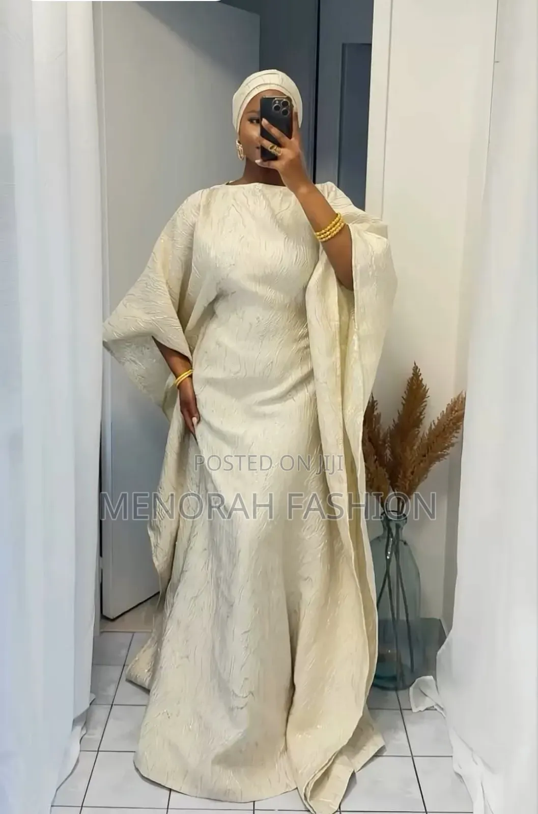 Luxury Mikado/Damask Bubu Dress With Inner Belt and Scarf
