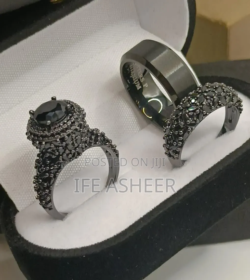 Glitters Couples Set of Black Ring G006 - Black