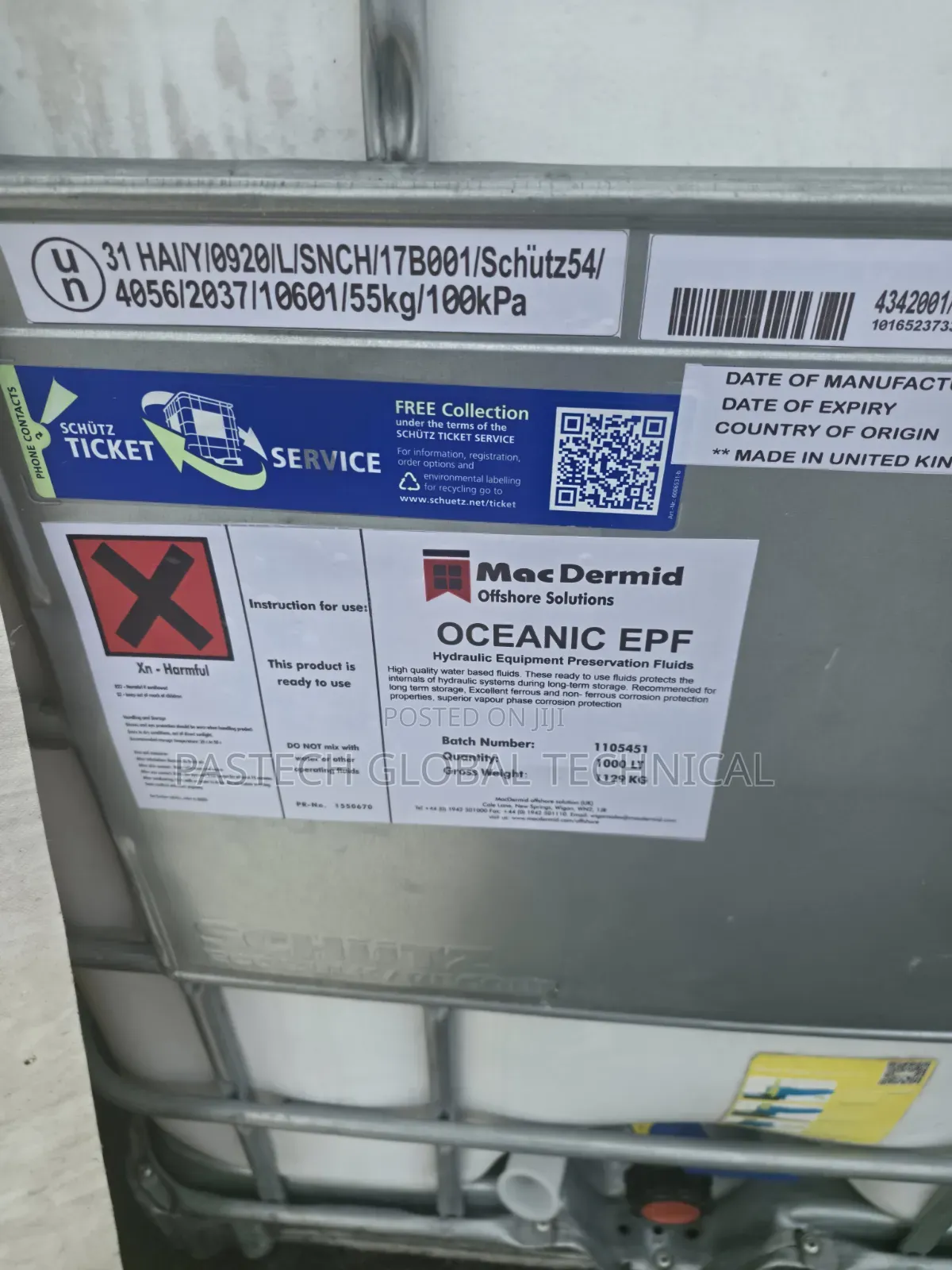 MacDermid Oceanic EPF (Equipment Preservation Fluid) IBC TANK