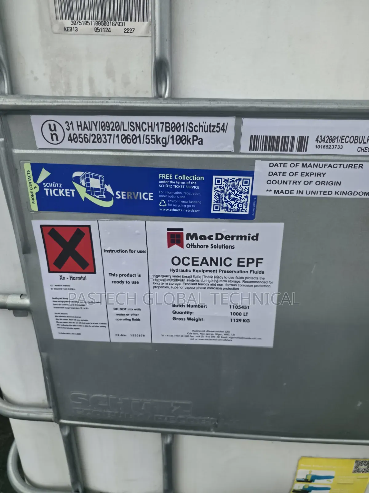 MacDermid Oceanic EPF (Equipment Preservation Fluid) IBC TANK