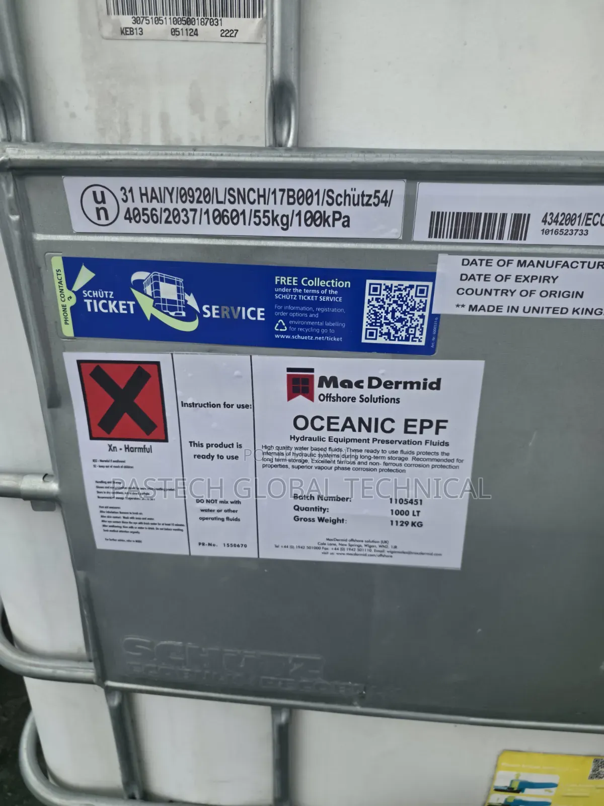 MacDermid Oceanic EPF (Equipment Preservation Fluid) IBC TANK