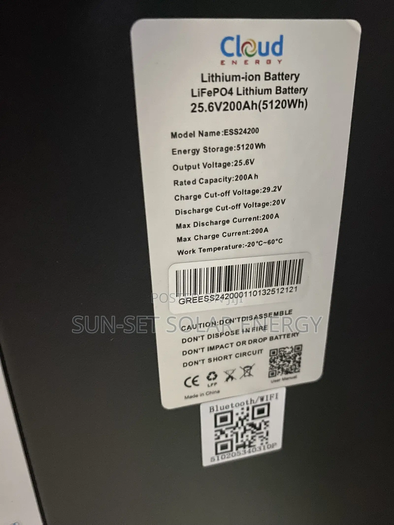 CLOUD LITHIUM BATTERY 5kwh 200Ah 25.6V With 5yrs Warranty