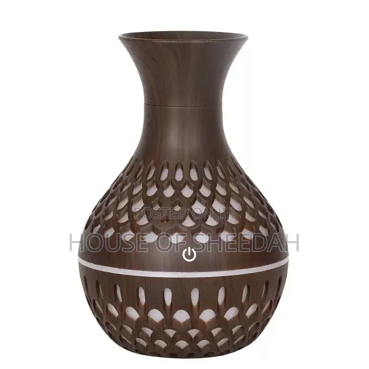 300ml USB Wood-Grain Hollow Vase-Shaped Aroma Humidifier