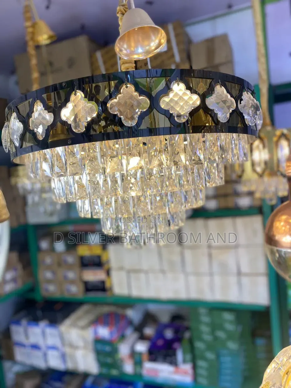 Multi-Tier Crystal Chandelier Light With Black and Gold Trim