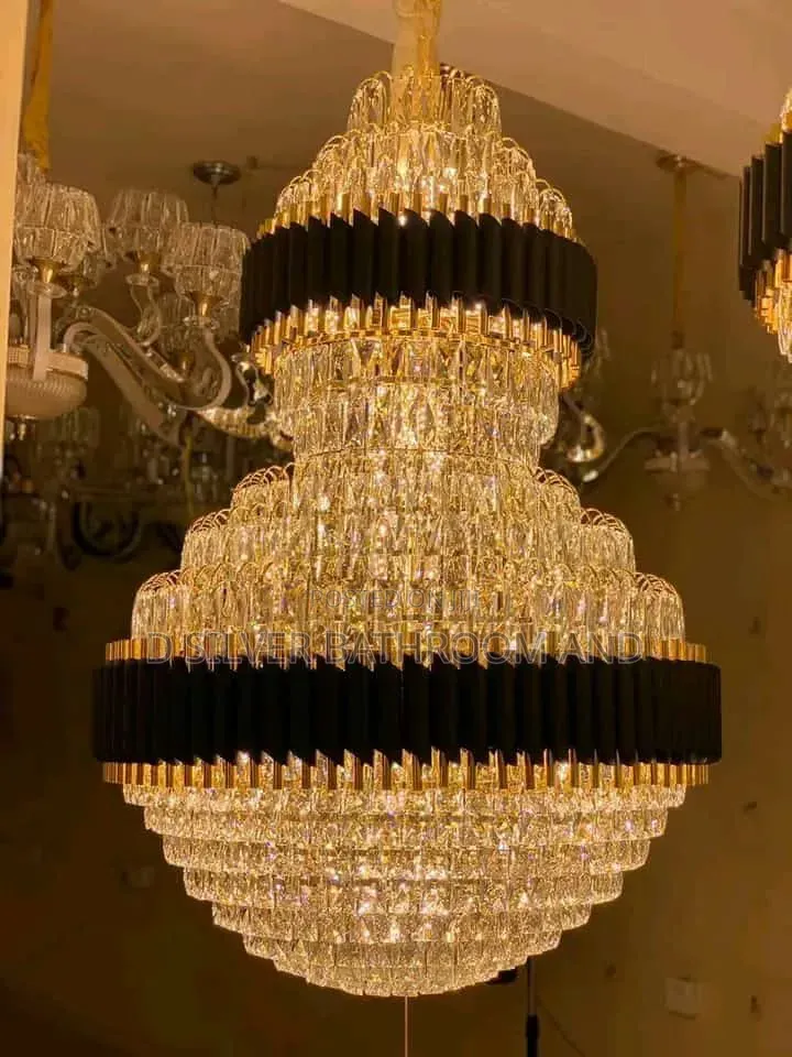800mm Two-Steps Crystal Chandelier Light – Black Gold