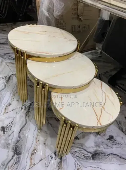 A Unique Luxury 3 in 1 Gold Marble Nesting Tables