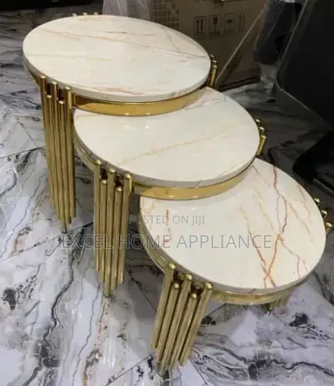 A Unique Luxury 3 in 1 Gold Marble Nesting Tables