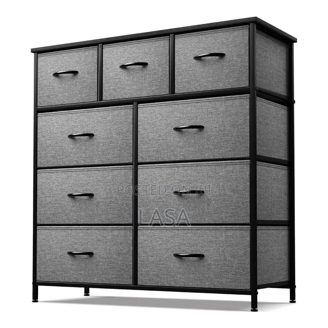 9-Tier Dark Grey Fabric Cabinet