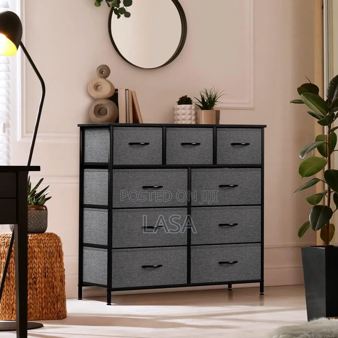 9-Tier Dark Grey Fabric Cabinet