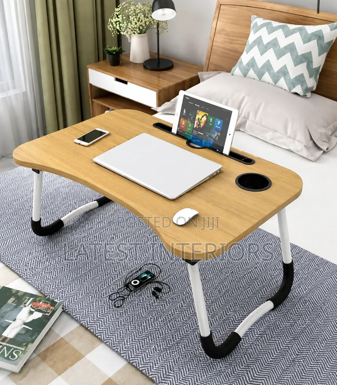 Foldable Multipurpose Laptop Bed Table With Cup Holder & Tablet Slot