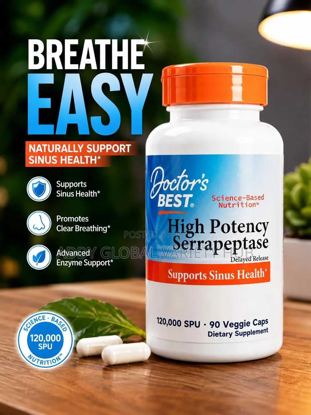 Doctor’S Best Serrapeptase 40,000 Spu 90 Veg Caps_ Sinus Health Pain