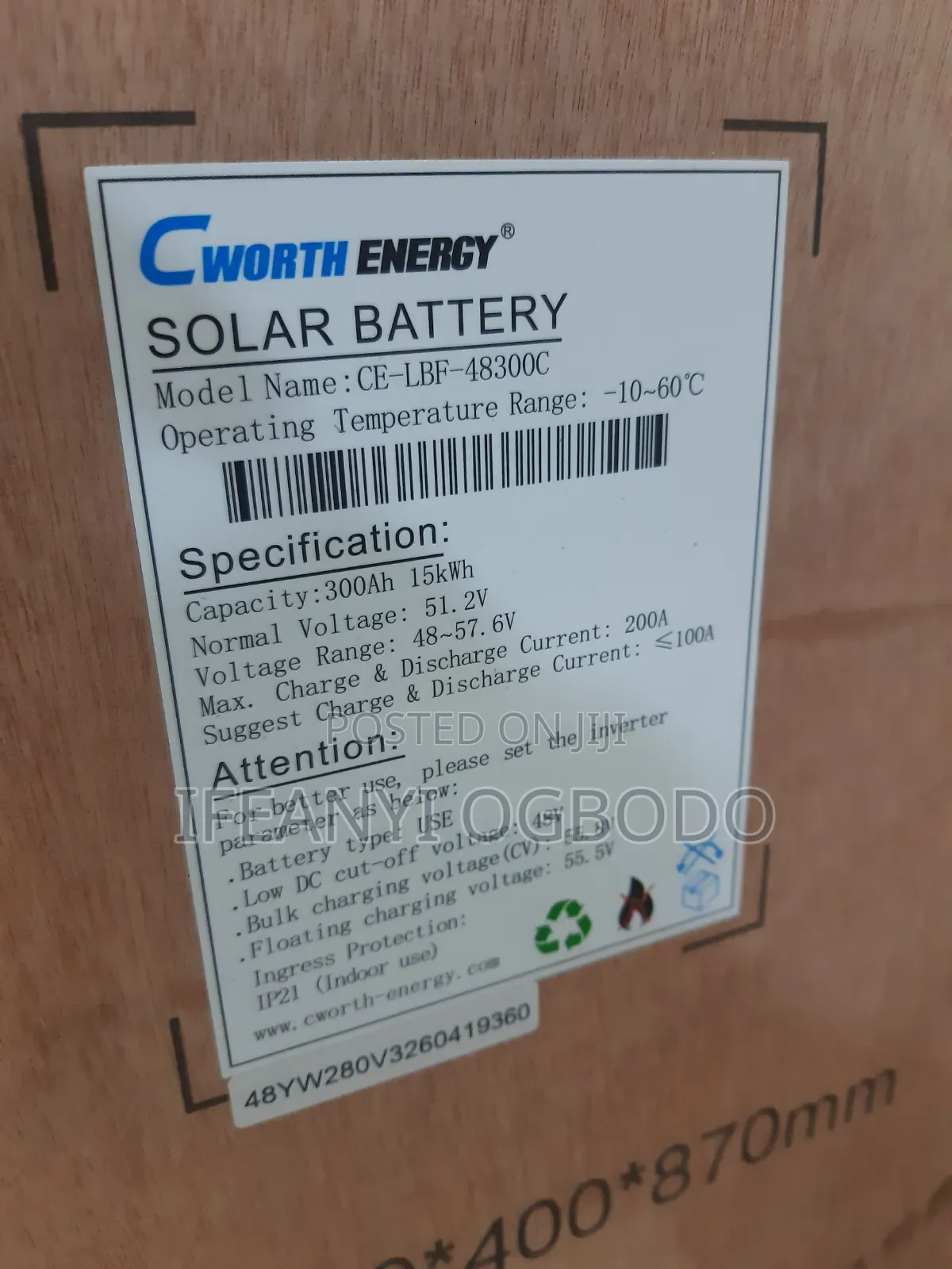 15kwh 51.2v Cworth Energy Lithium Ion Battery
