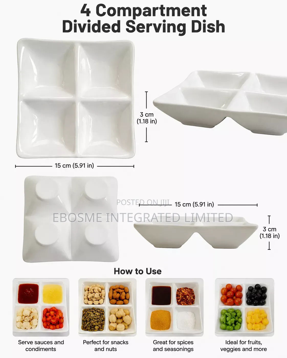White 4-Compartment Divided Serving Dish