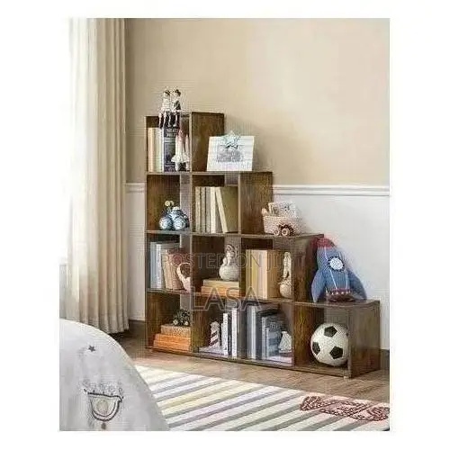 10-Cube Wooden Ladder Shelf Modern Storage Books and Decor