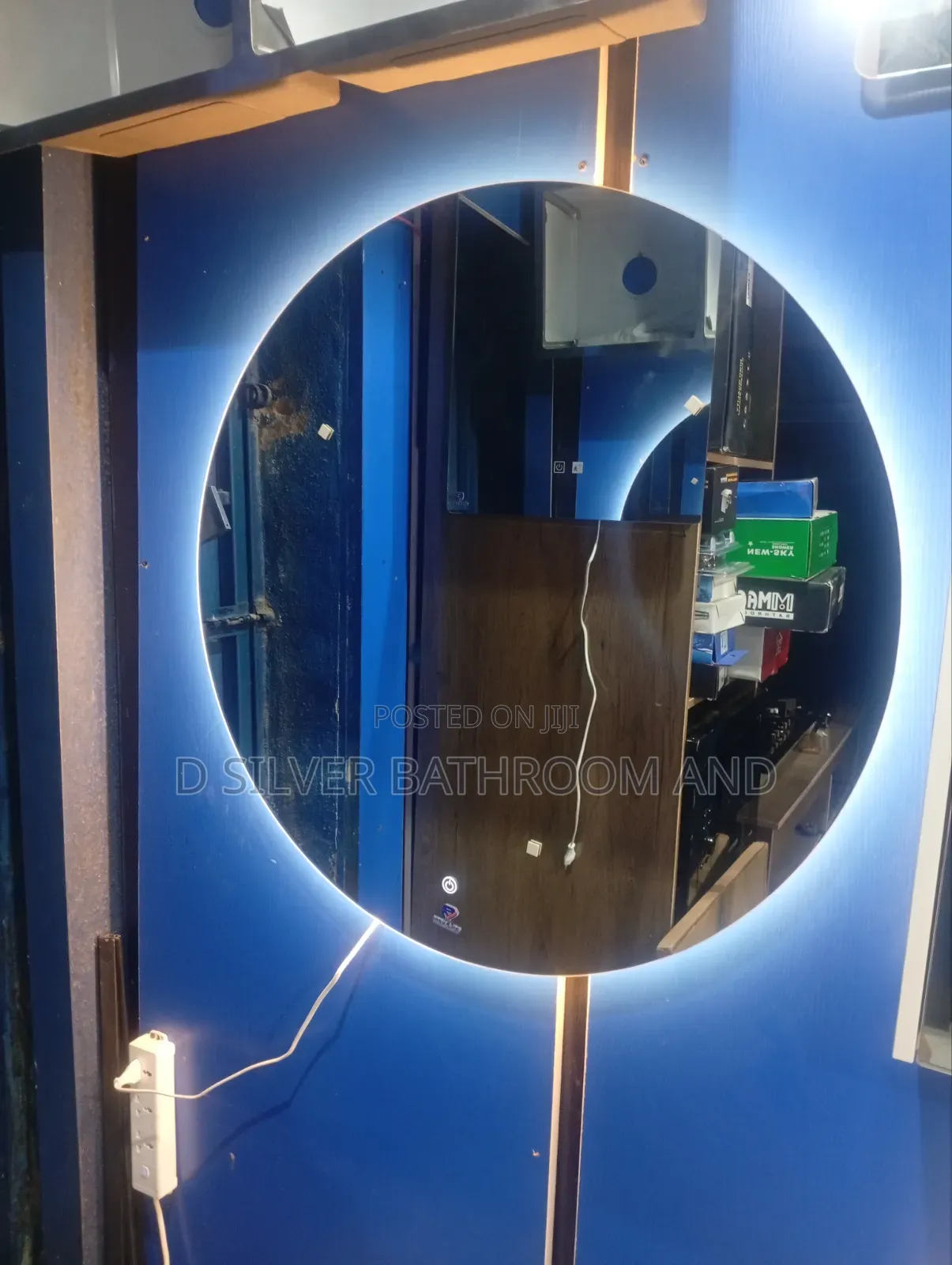 Round LED Smart Wall Mirror With Blue Backlight