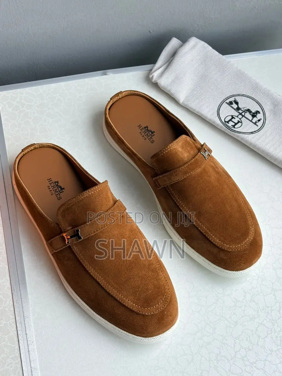 Hermes Nubuck Slip on Loafers