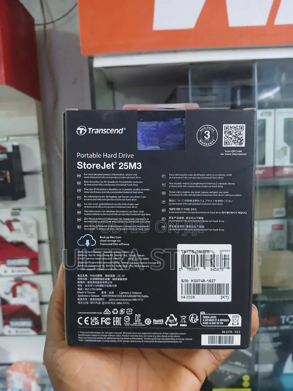 Transcend 1TB USB 3.0 Storejet Shock Resistance Portable External