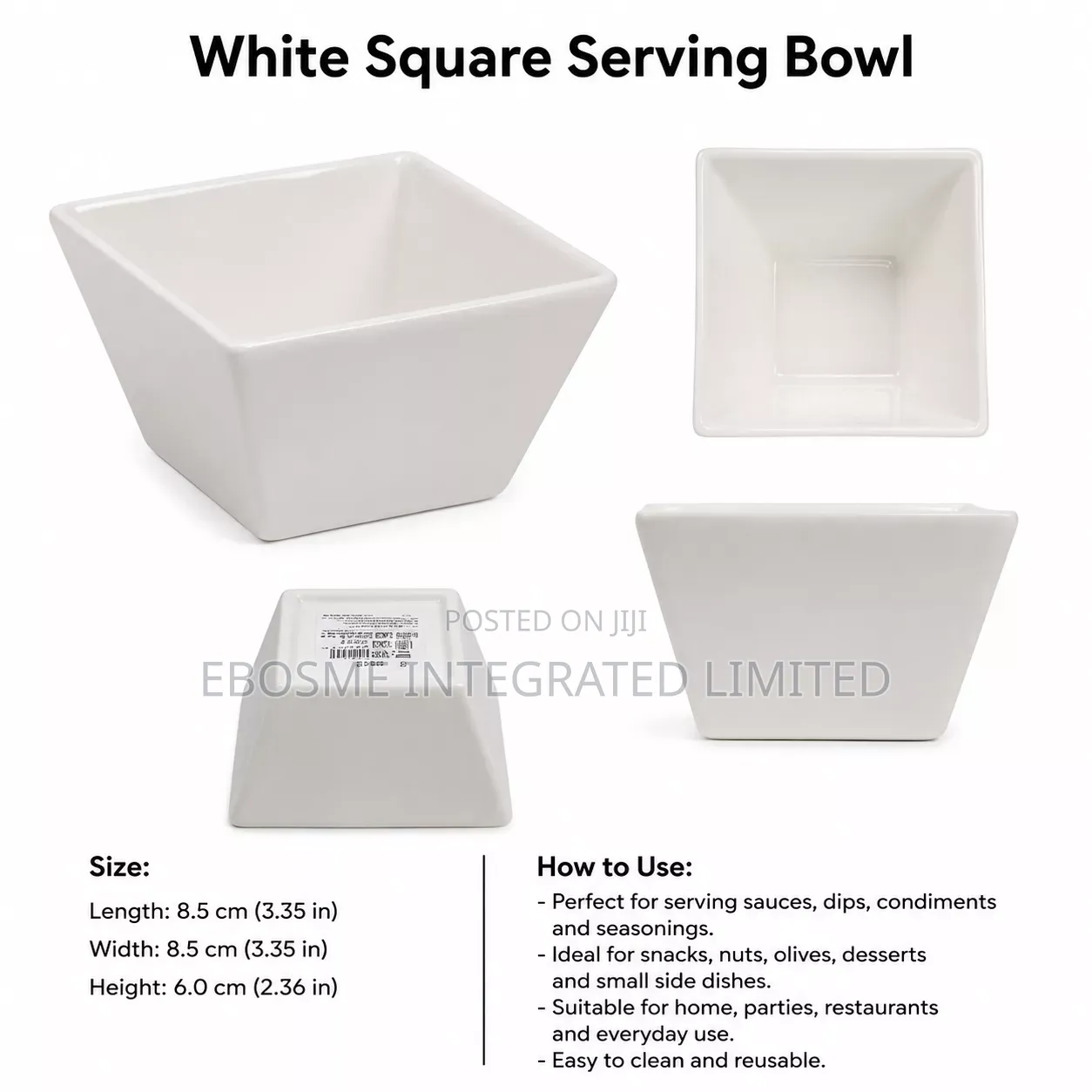 White Square Ceramic Serving Bowl
