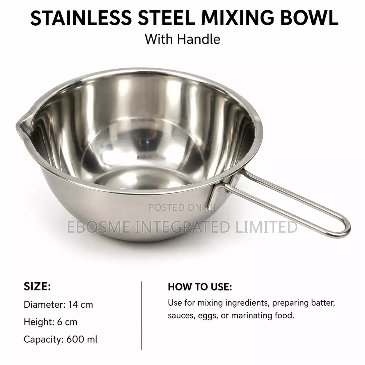 Stainless Steel Mixing Bowl With Straight Handle