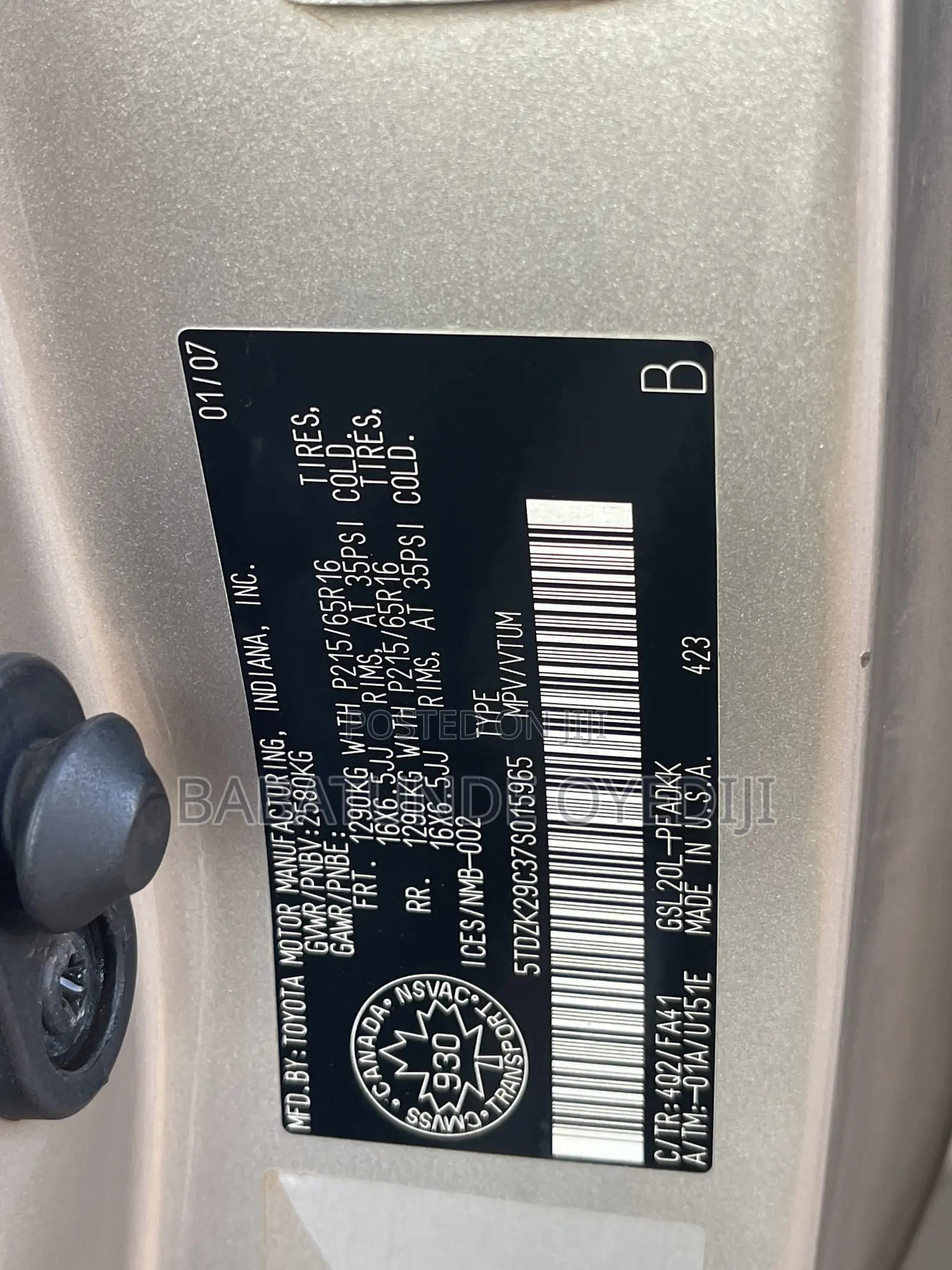 Toyota Sienna CE AWD 2007 Gold