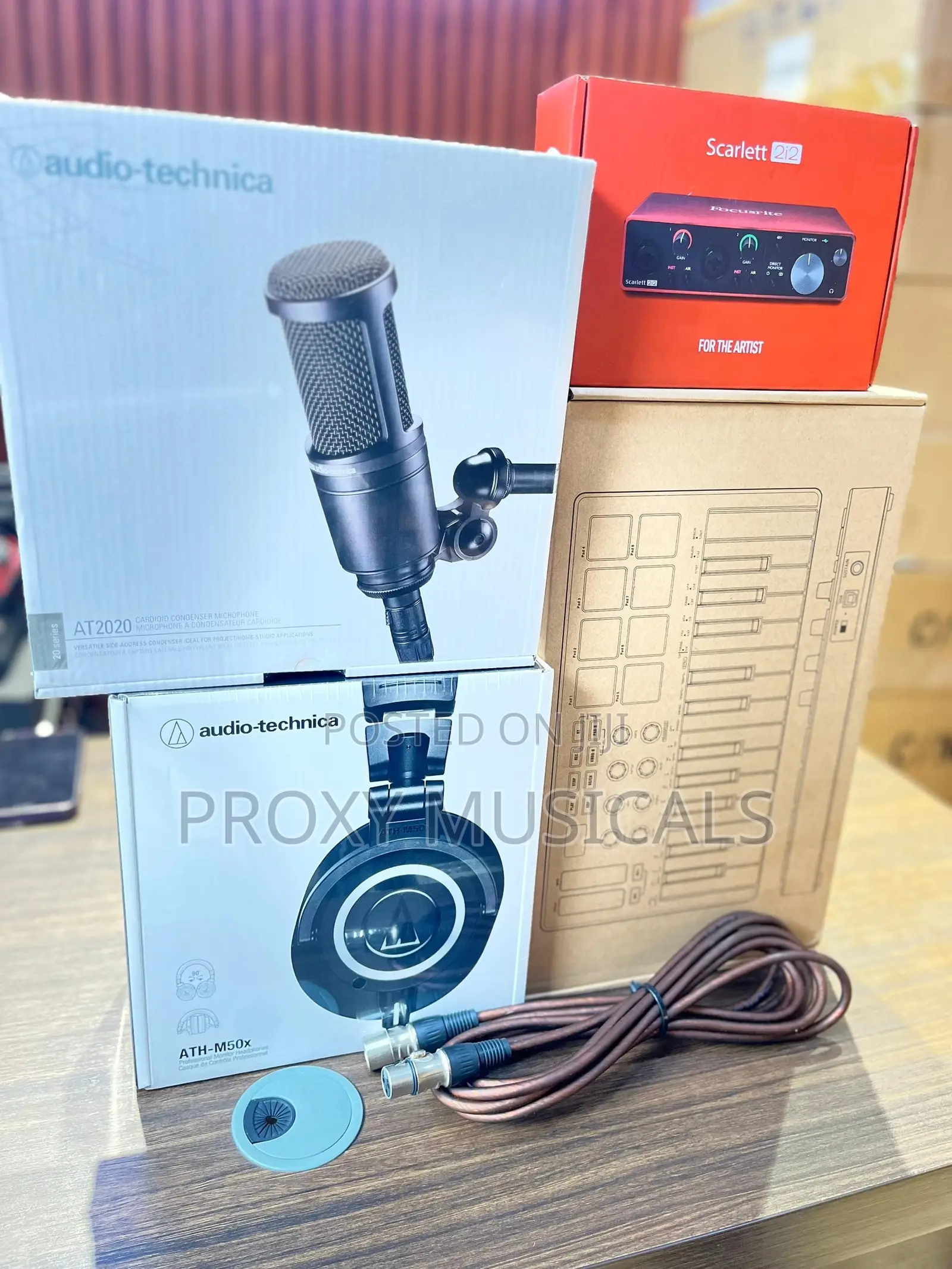 Scarlett 2i2, ATH M50x, AT2020 Mic, Mvave Midi Keyboard & Cable
