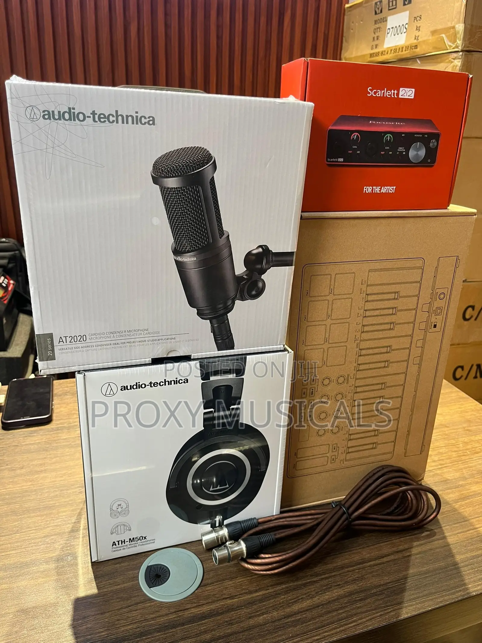 Scarlett 2i2, ATH M50x, AT2020 Mic, Mvave Midi Keyboard & Cable