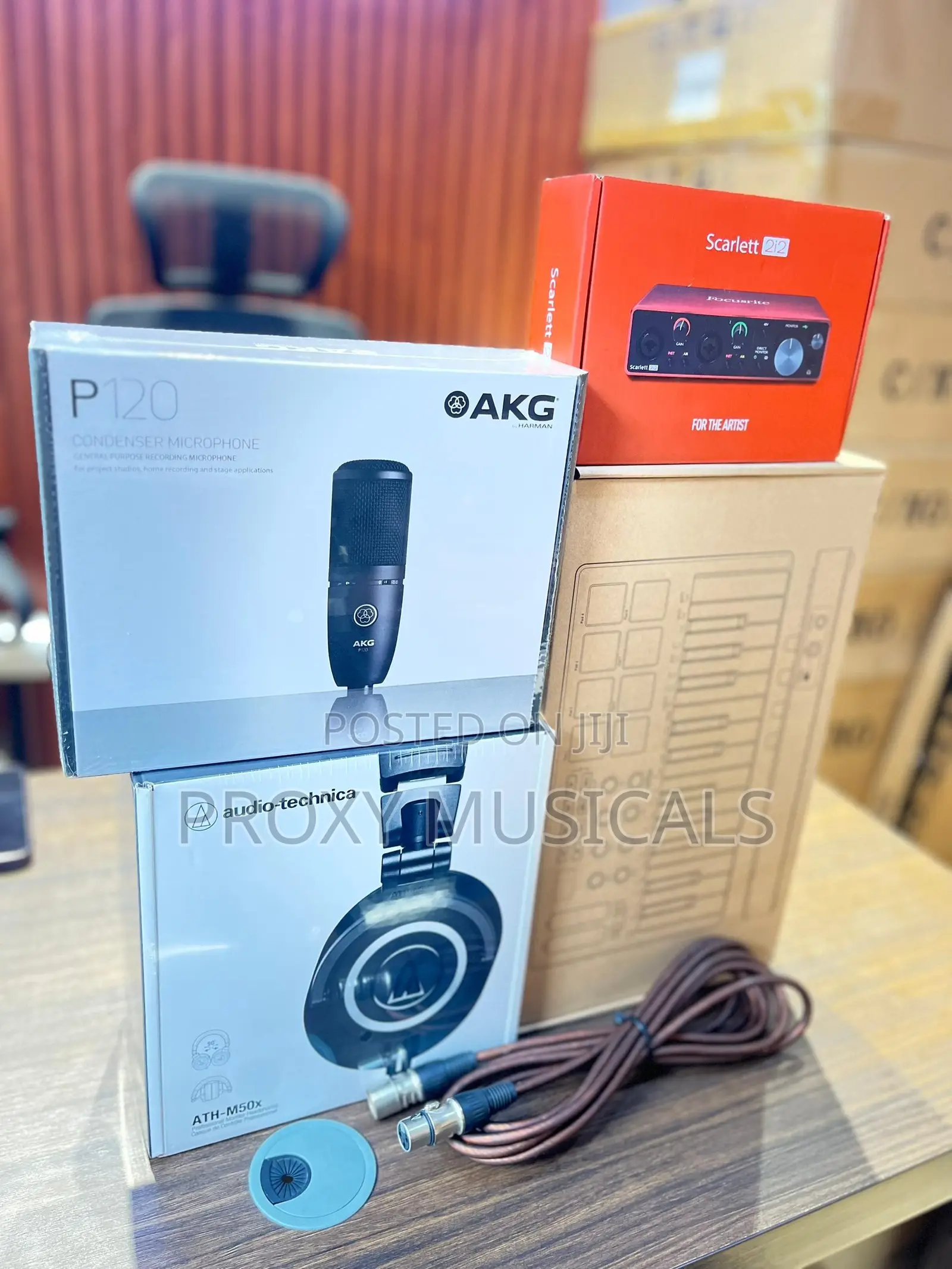 AKG P120 Mic, Scarlett 2i2, ATH M50x, Mvave Midi Keyboard & Cable