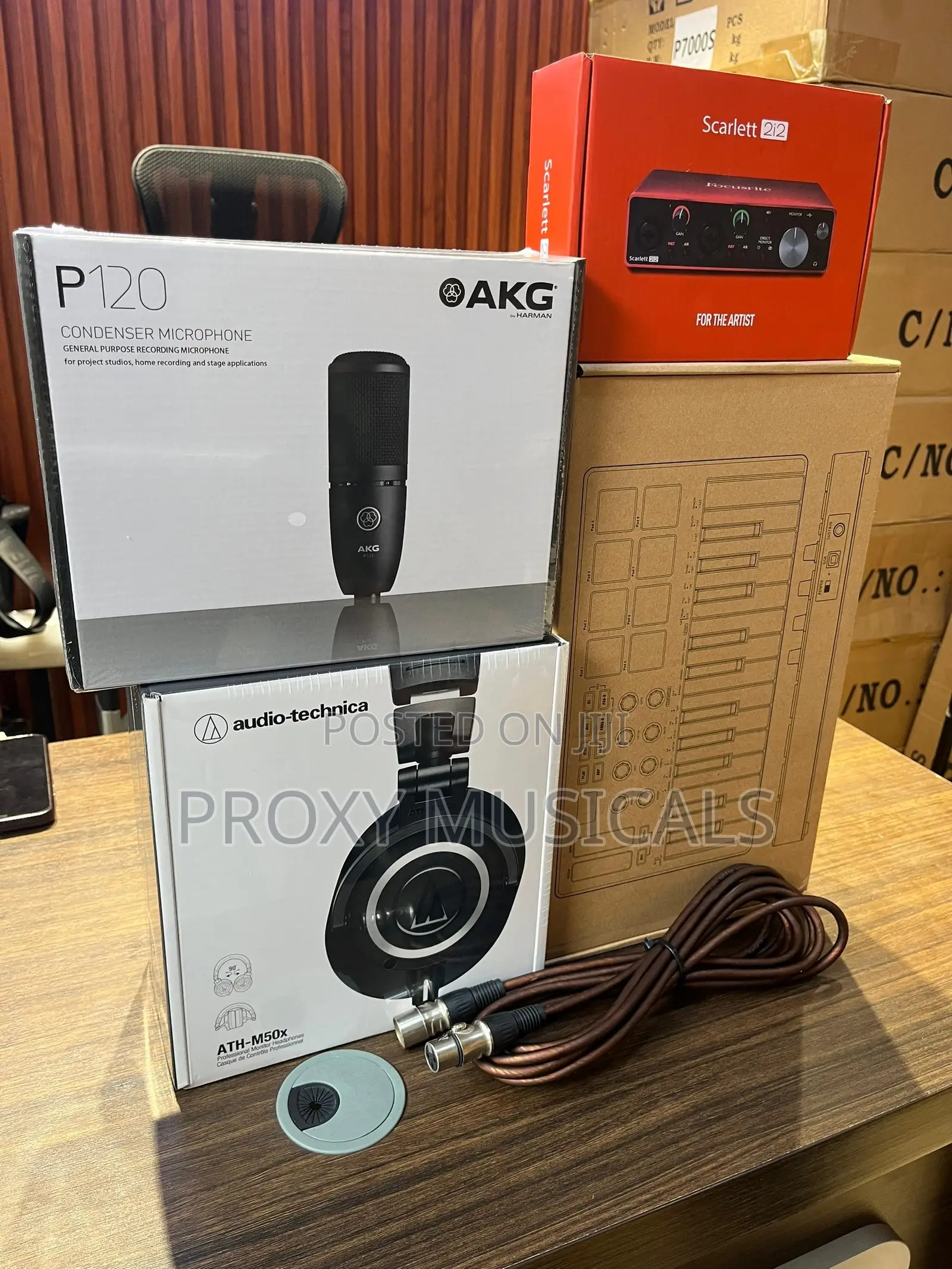 AKG P120 Mic, Scarlett 2i2, ATH M50x, Mvave Midi Keyboard & Cable