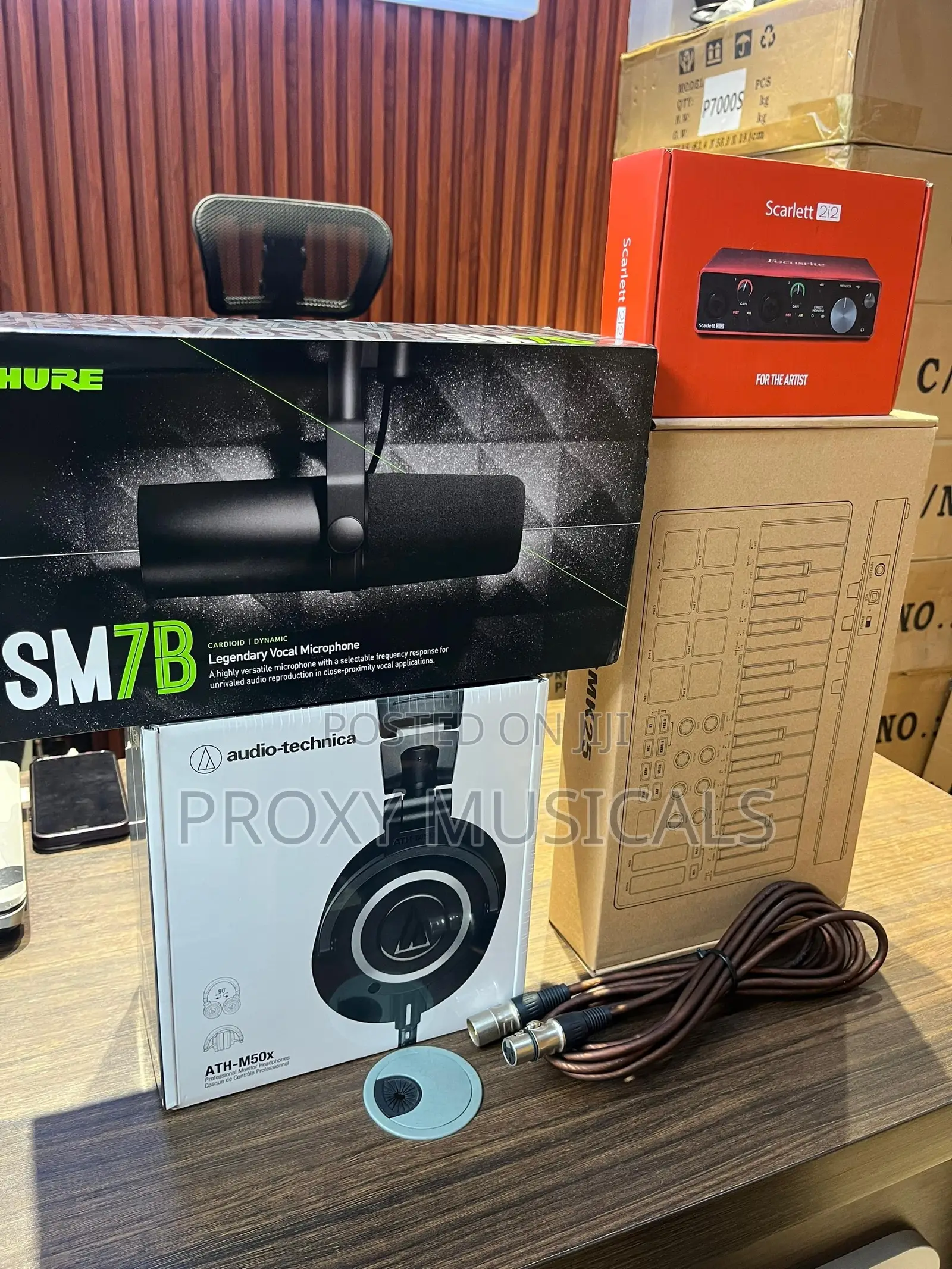 Shure SM7B Mic, Scarlett 2i2, ATH M50x, Mvave Midi Keyboard & Cable