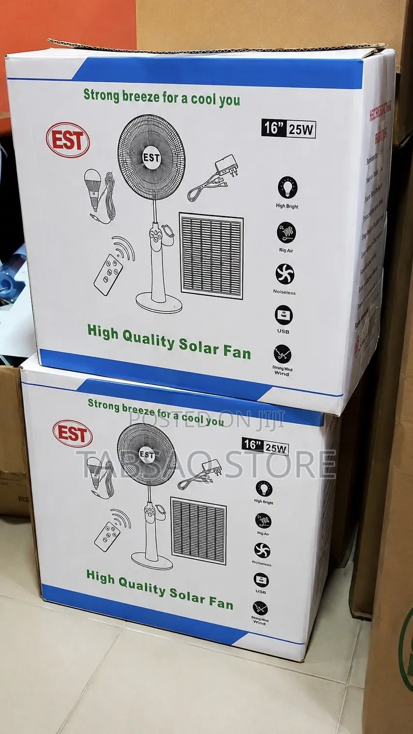 EST Solar Rechargeable Stand Fan| 16 Inch| 25 W| Bulb|remote|adapter