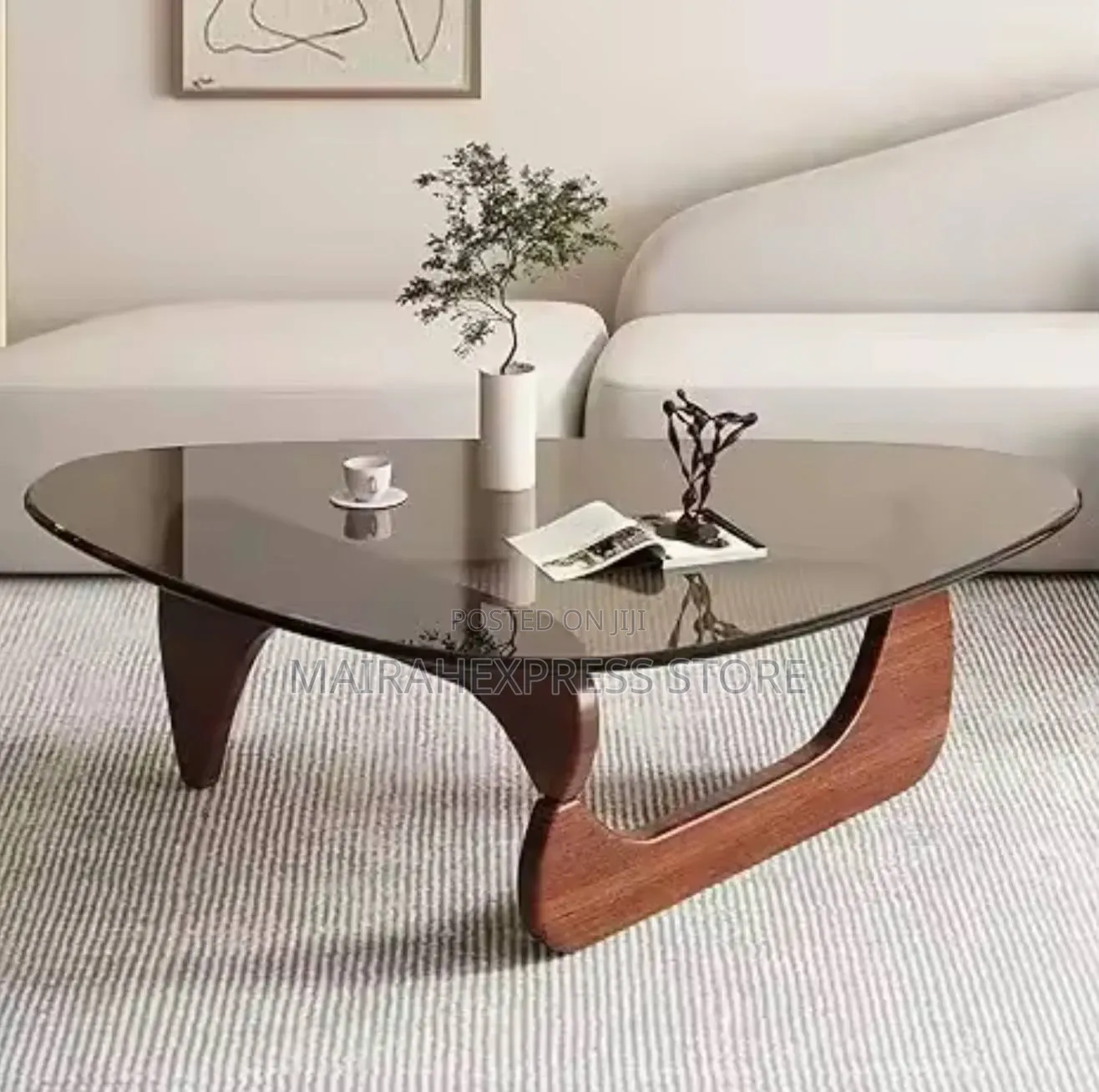 Triangle Glass Coffee Table With Wooden Base T361