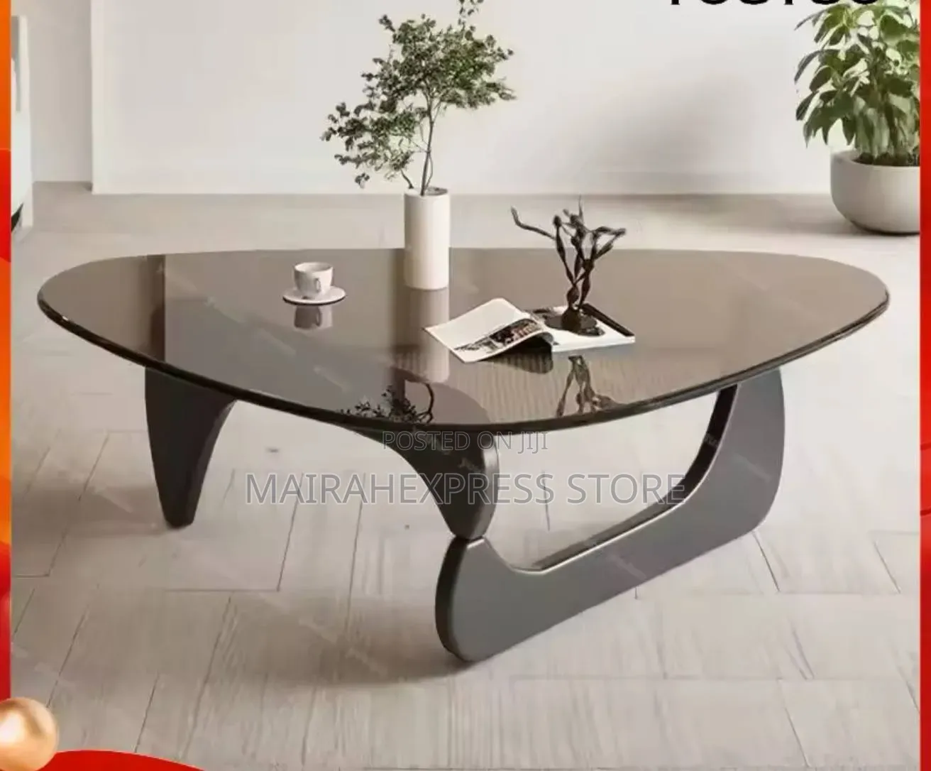 Triangle Glass Coffee Table With Wooden Base T361
