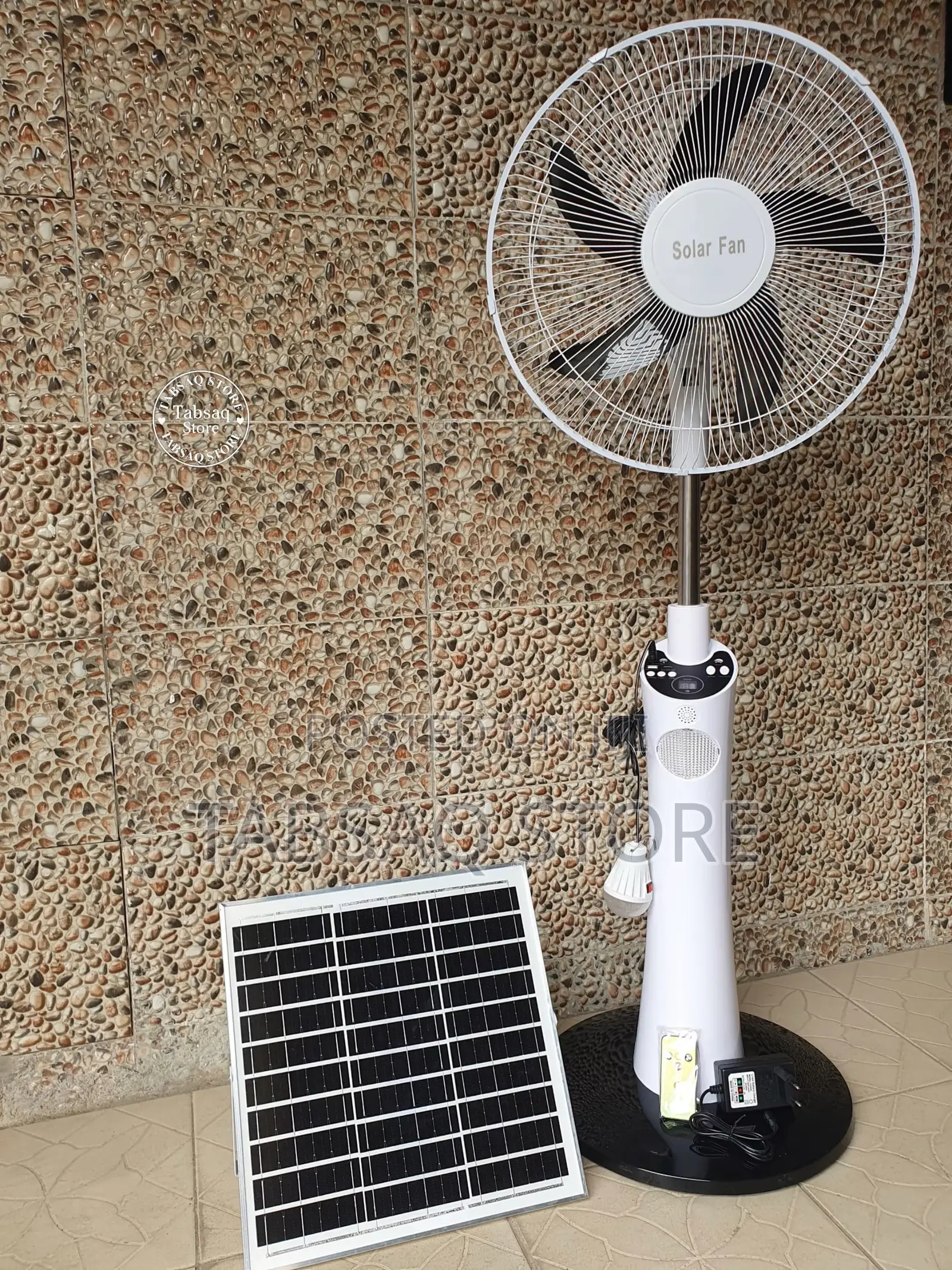 EST Solar Rechargeable Stand Fan| 16 Inch| 25 W| Bulb|remote|adapter