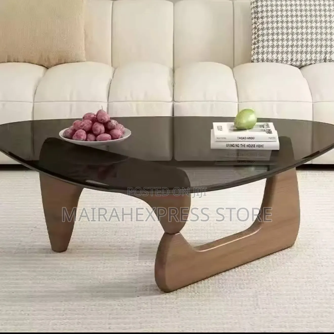 Triangle Glass Coffee Table With Wooden Base T361
