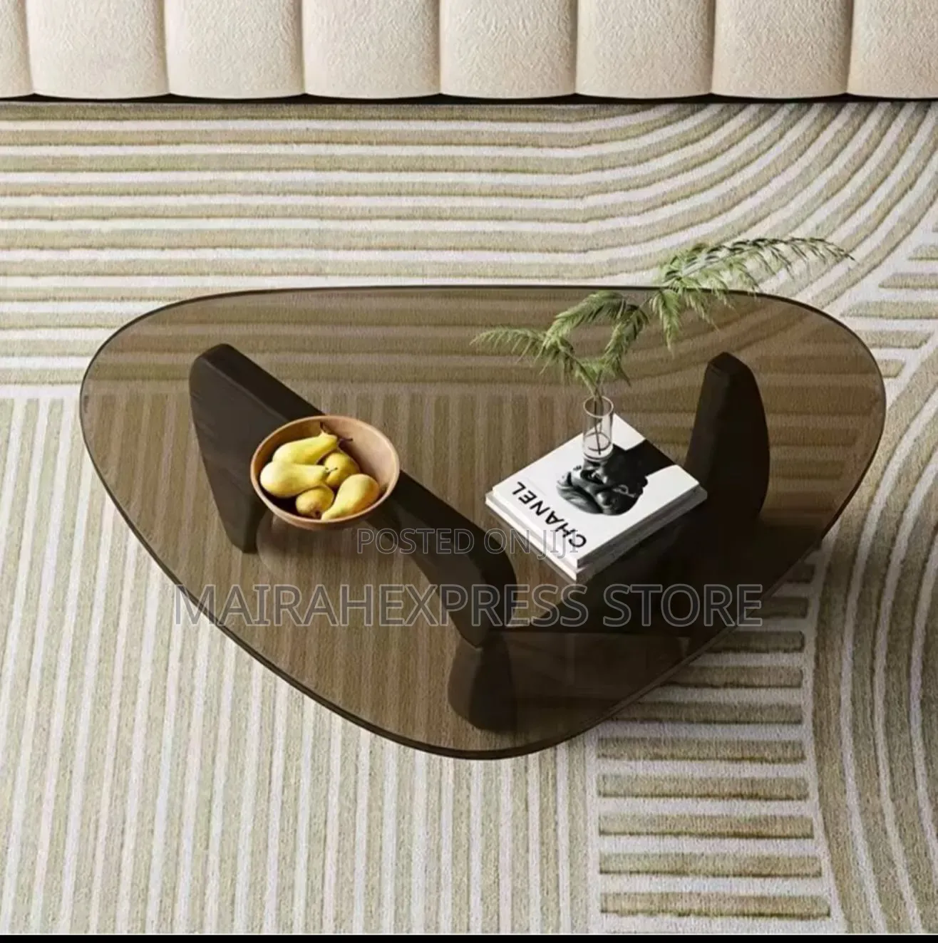 Triangle Glass Coffee Table With Wooden Base T361