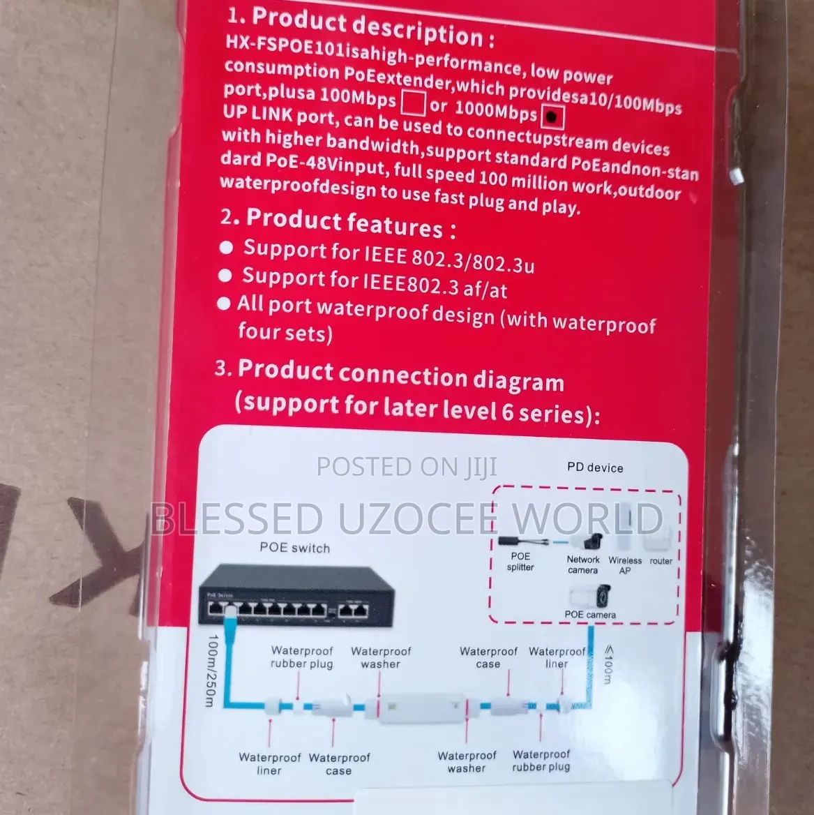 Gigabit POE Extender Outdoor 1 Input to 1Output POE Repeater for CCTV