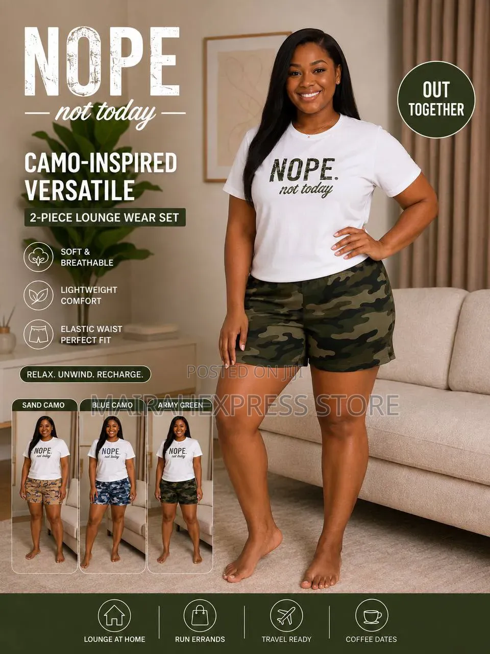 Nope-Not-Today Camo-Inspired Versatile 2-Piece Lounge Wear Set