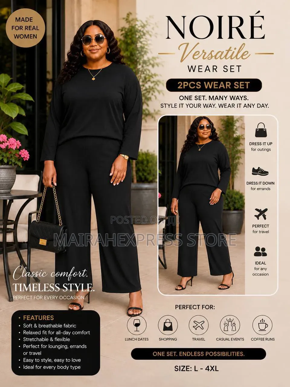 Noirétm 2-Piece Versatile Ladies Wear Set (4xl Only) Moon