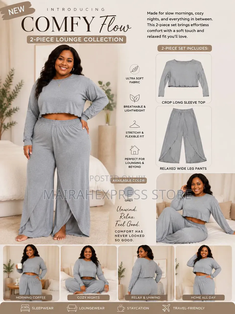 Comfy Flow Luxe 2-Piece Lounge Wear Set 
Size: 5xl Only