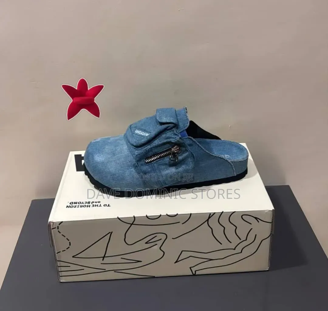 New in Original Cqeezaza Big Black/Blue Mules
