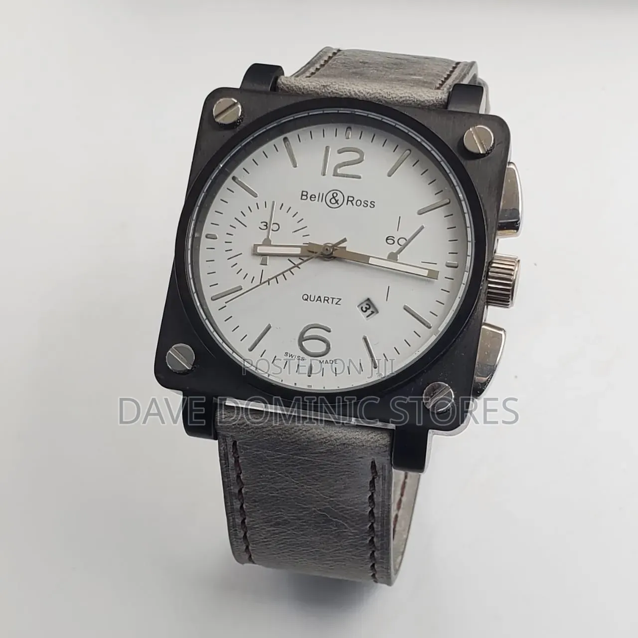 Original Quality Bell & Ross Male Watch 
Leather Strap 
Battery Power